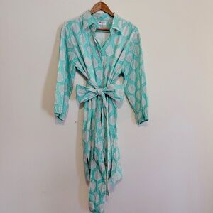 Holly Shae Design Aqua Palm Leaf Shirt Dress Preppy Coastal Resort One Size